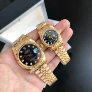 Couple Watches Rolex Datejust 36/28mm RG/RG Jub Black/Dial